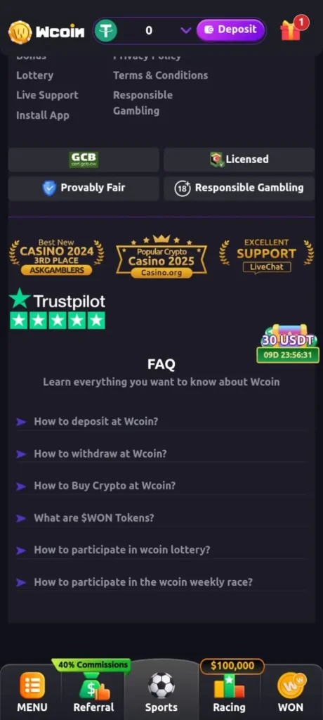 WCoin Game FAQ